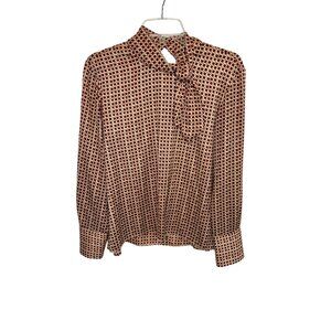 Zara Woman Geometric Print Red cream Tie-Neck Blouse - Size S